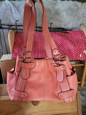 Structured Pink Leather Shoulder Bag with Dual Strap Detail
